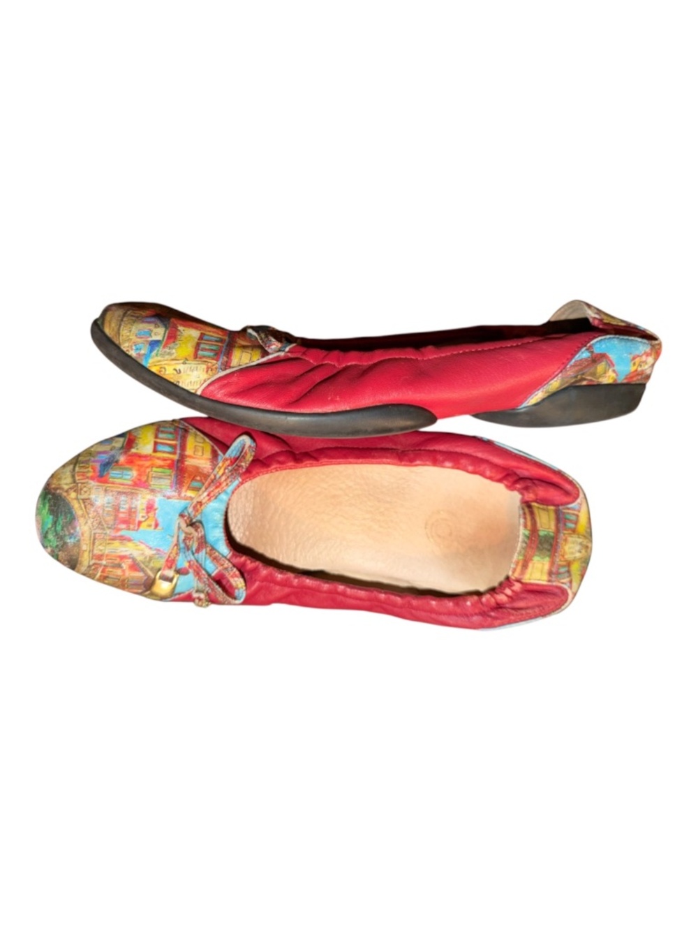 Icon Art Italian City Painted Ballet Flats 39 8.5-9 Red